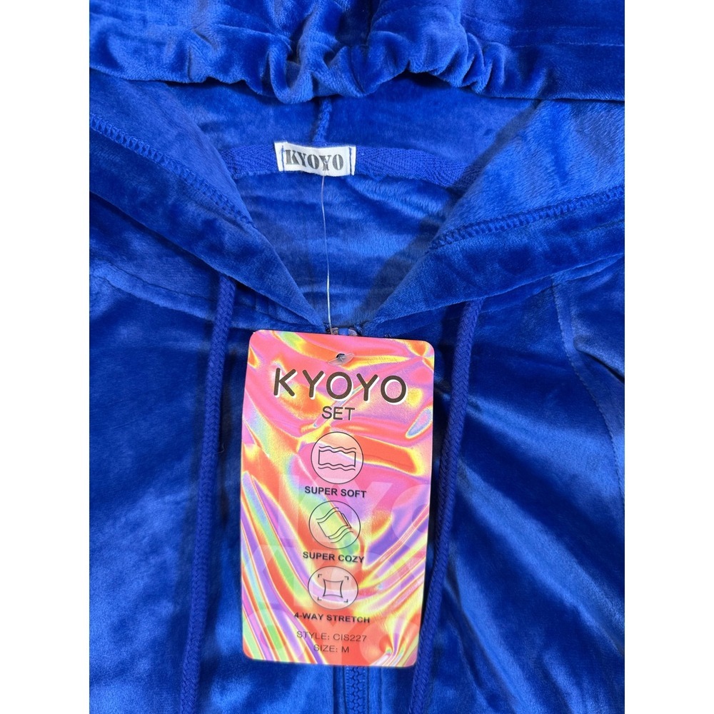 KYOYO Blue Velour Zip Up Hoodie Crop Top Jacket Soft Cozy 4-Way Stretch - Picture 3 of 3